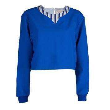 Pre Owned Roksanda Ilincic Blue Oversized Long Sleeve Crop Top M