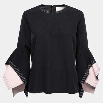 Pre Owned Roksanda Ilincic Black Crepe Asymmetric Sleeve Detail Blouse L