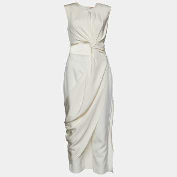 Pre Owned Roksanda Ilincic Ivory Crepe Cut-Out Thurloe Draped Jumpsuit M