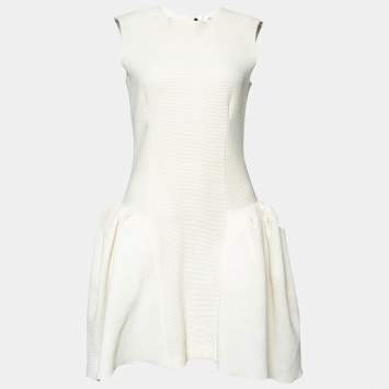 Pre Owned Roksanda Ilincic Off White Stretch Knit Draped Waist Sleeveless Midi Dress M