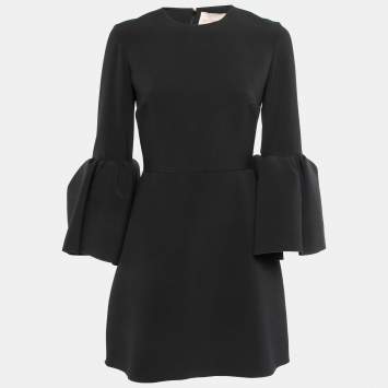 Pre Owned Roksanda Ilincic Black Crepe Gathered Bell Sleeve Short Dress S
