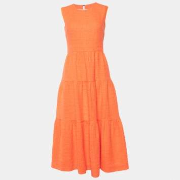 Pre Owned Roksanda Ilincic Orange Cotton Tweed Sleeveless Long Dress S