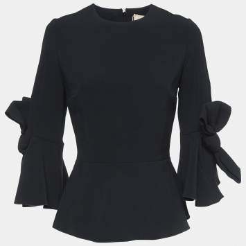 Pre Owned Roksanda Ilincic Black Crepe Dow Detail Sleeve Top M
