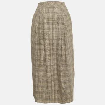 Pre Owned Roksanda Ilincic Beige Glen Plaid Wool Pleated Midi Skirt S