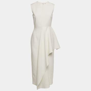 Pre Owned Roksanda White Crepe Ruffled Midi Dress S