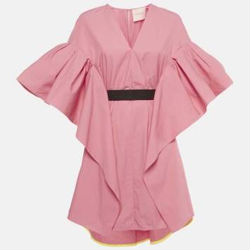 Pre Owned Roksanda Pink Poplin Ruffled Mini Dress M