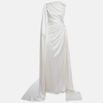 Pre Owned Roksanda Ivory Satin Draped Style Back Open Long Dress S