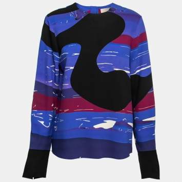Pre Owned Roksanda Blue Graphic Printed Silk-Crepe Blouse M