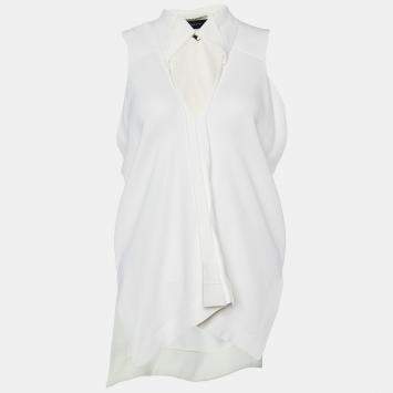 Roland Mouret White Crepe Sleeveless V Neck Top S
