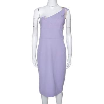 Pre Owned Roland Mouret Lavender Wool Crepe One Shoulder Aglais Dress L