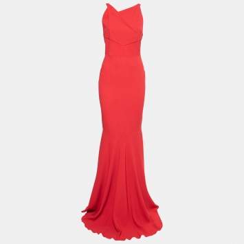 Pre Owned Roland Mouret Red Crepe Cutout Detail Veraha Gown M