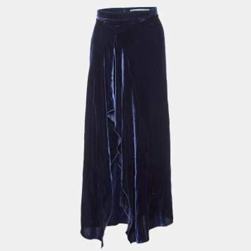 Pre Owned Roland Mouret Navy Blue Velvet Haxby Midi Skirt M