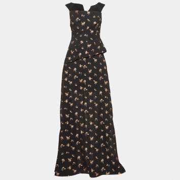Pre Owned Roland Mouret Black Floral Textured Silk Blend Off Shoulder Heddon Gown M