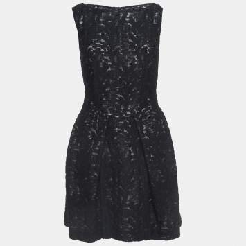Pre Owned Roland Mouret Black Woodgrain Jacquard Mini Dress M