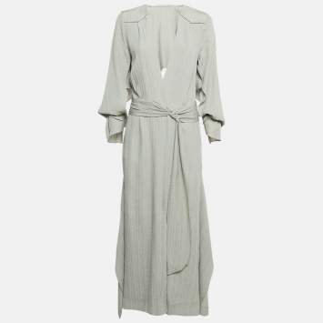 Pre Owned Roland Mouret Green Textured Silk Maxi Dress M