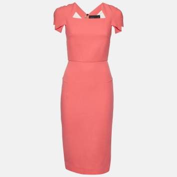 Pre Owned Roland Mouret X Selfridges Pink Wool Crepe Midi Dress M