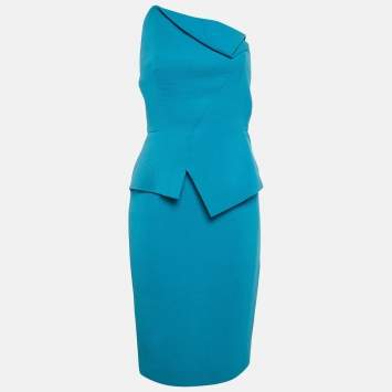 Pre Owned Roland Mouret Blue Wool Off-Shoulder Short Dress M