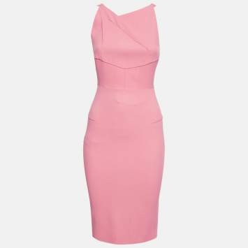 Roland Mouret Pink Crepe Cut-Out Back Midi Dress S