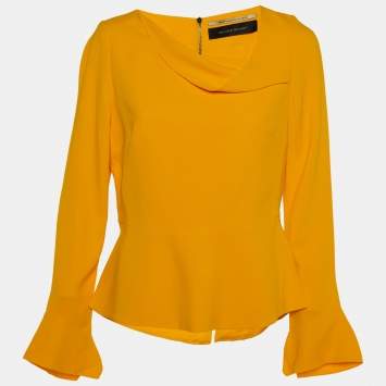 Roland Mouret Yellow Crepe Asymmetric Neck Top L