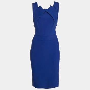 Pre Owned Roland Mouret Royal Blue Knit Sleeveless Bodycon Dress S