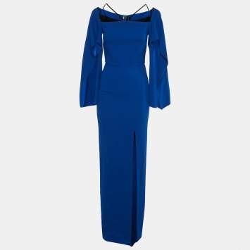 Roland Mouret Blue Crepe Off Shoulder Maxi Dress M