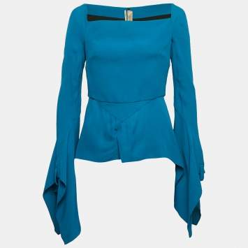 Roland Mouret Blue Crepe Flared Asymmetric Top M