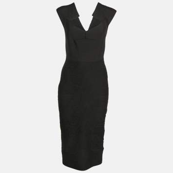 Roland Mouret Black Textured Knit Bodycon Dress M