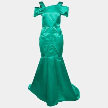 Pre Owned Roland Mouret Green Satin Asymmetric Gown M