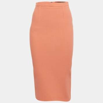 Pre Owned Roland Mouret Orange Wool Pencil Skirt M