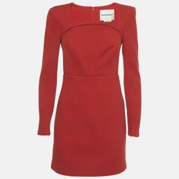 Pre Owned Roland Mouret Red Long Sleeve Wool Crepe Mini Dress S