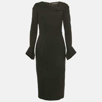 Pre Owned Roland Mouret Black Crepe Flared Sleeve Short Dress M