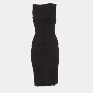 مملوكة مسبقًا Roland Mouret Black Crepe Asymmetric Sheath Dress XS