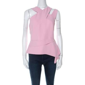 Pre Owned Roland  Mouret Pink Criss-Cross Strap Detail Top L