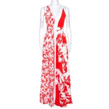 Pre Owned Roland Mouret Bicolor Berkeley Print Cloque Sleeveless Gown S
