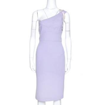 Pre Owned Roland Mouret Lavender Wool Crepe One Shoulder Dress L