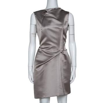 Pre Owned Roland Mouret Limited Edition Taupe Satin Zonda Mini Dress L 