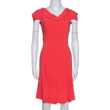 Pre Owned Roland Mouret Red Crepe Cowl Neck Knee Length Dress S