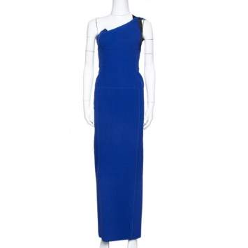 Pre Owned Roland Mouret Blue Wool One Shoulder Gown S