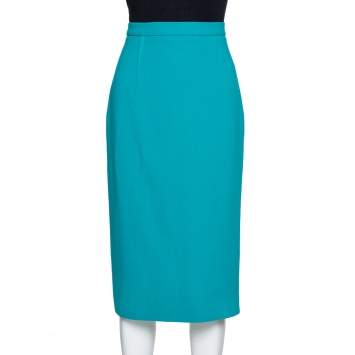 Pre Owned Roland Mouret Teal Blue Wool Crepe Arreton Pencil Skirt M 