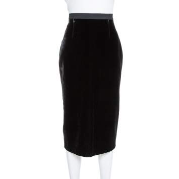 Pre Owned Roland Mouret Black Velvet & Crepe Paneled Pencil Skirt M
