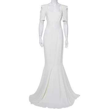Pre Owned Roland Mouret White Crepe Paneled Detail Fitted Jansen Gown L
