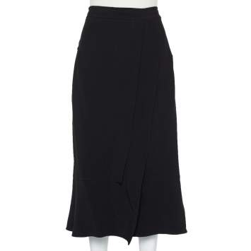 Pre Owned Roland Mouret Black Crepe Ruffled Faux Wrap Midi Skirt XL