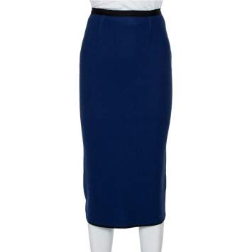 مملوكة مسبقًا Roland Mouret Navy Blue Textured Cotton Pencil Skirt S