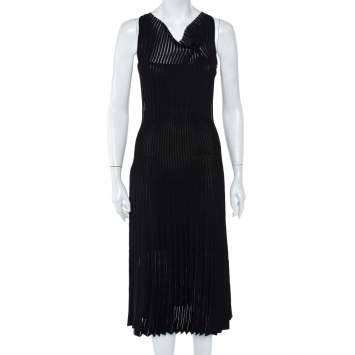 Pre Owned Roland Mouret Black Panelled Knit Draped Detail Sleeveless Midi Dress S