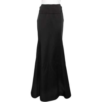 مملوكة مسبقًا Roland Mouret Black Sateen Paneled Aries Maxi Skirt M
