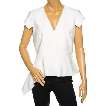 مملوكة مسبقًا Roland Mouret White Crepe Breen Asymmetrical Hem Detail Blouse L