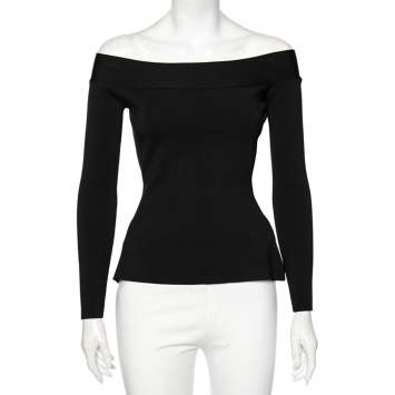 مملوكة مسبقًا Roland Mouret Black Knit Tasso Off-Shoulder Top S