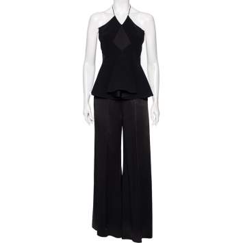 Pre Owned Roland Mouret Black Crepe And Silk Peplum Detailed Strapless Jumpsuit M 