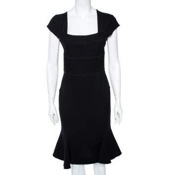 Pre Owned Roland Mouret Black Wool Peplum Hem Detail Dress M