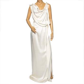 Pre Owned Roland Mouret Cream Textured Silk Draped Maxi Dress M